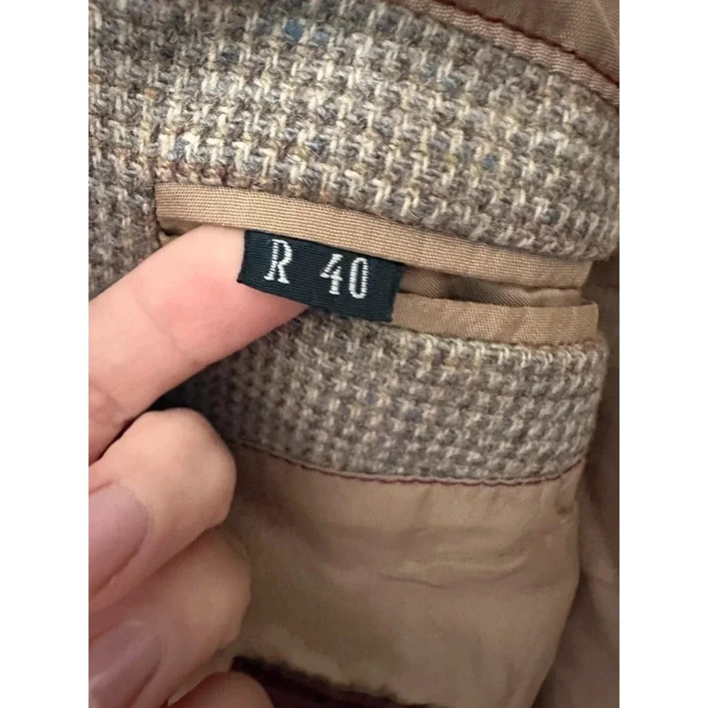 Harrocks Tweed Mens 40 Brown Houndstooth Wool Blazer Sport Coat Academia Preppy